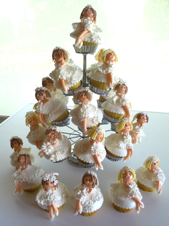 Display of Beautiful Fondant Cupcakes for Bridal Shower, Engagement Party, Wedding or even a Communion
