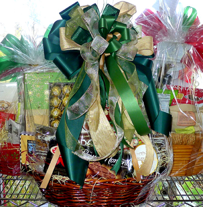 Large Gift Basket with Bows for Offices or Parties for Christmas, Chanukah or any special occasion.