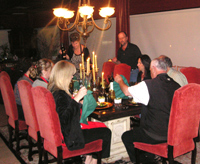 Cooking class participants enjoying dinner together.