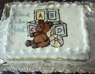 Sheet Cake with New Baby Design available at Smithtown catering company on Long Island, New York